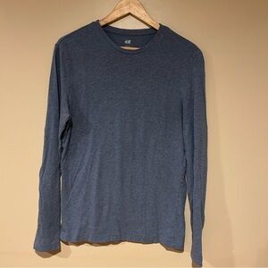 Men's H&M Slim Fit Blue Cotton Long Sleeve Layering Tee